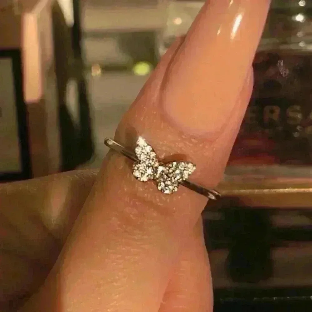 New Sterling Silver White Sapphires Butterfly Ring